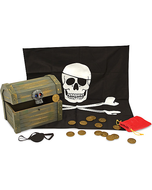 Melissa & Doug Scrigno del Tesoro dei Pirati in Legno - 19 Pezzi - Ottima idea regalo! Travestimenti