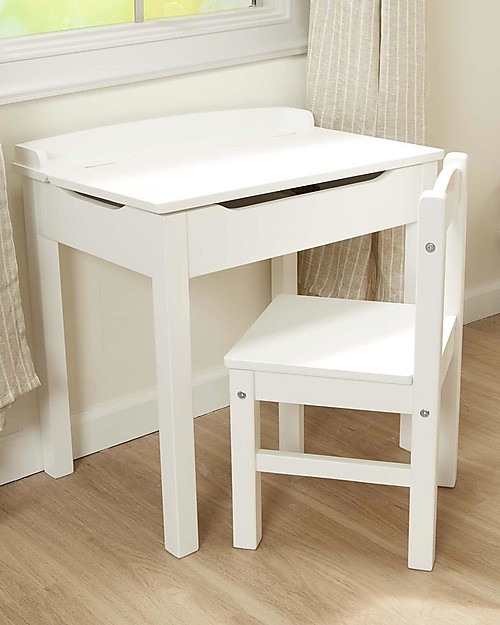 Melissa & Doug Scrivania Apribile con Sedia in Legno - Bianco - per Bambini Scrivanie
