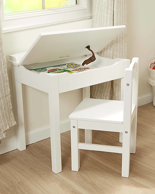 Melissa & Doug Scrivania Apribile con Sedia in Legno - Bianco - per Bambini Scrivanie