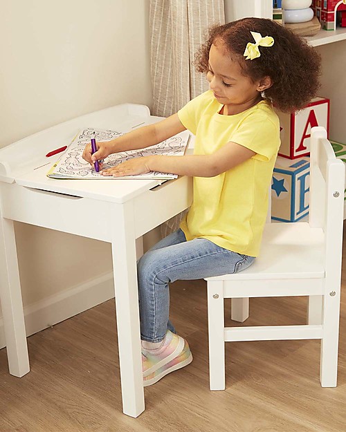 Melissa & Doug Scrivania Apribile con Sedia in Legno - Bianco - per Bambini Scrivanie