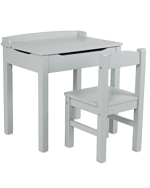 Melissa & Doug Scrivania Apribile con Sedia in Legno - Grigio - per Bambini Scrivanie