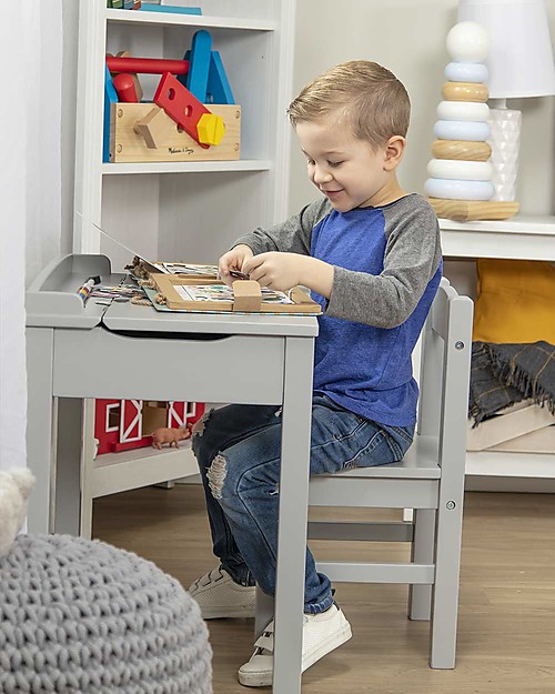 Melissa & Doug Scrivania Apribile con Sedia in Legno - Grigio - per Bambini Scrivanie