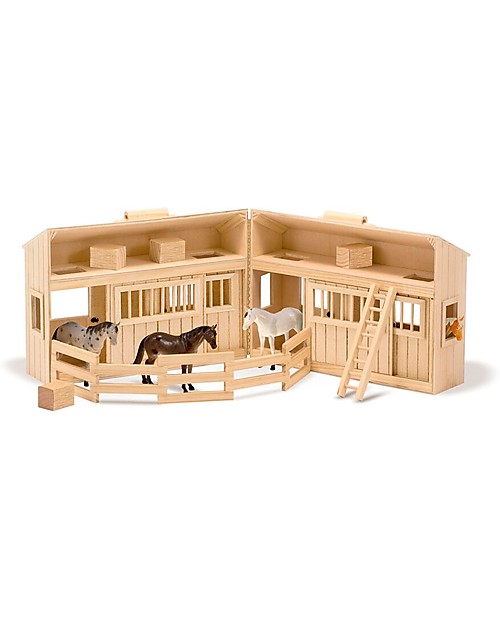 Melissa & Doug Scuderia in Legno Trasportabile Fold & Go - 4 Cavalli Inclusi! Animali in Legno