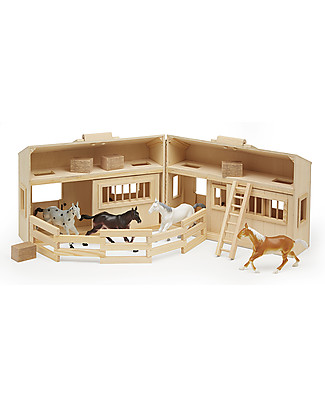 Melissa & Doug Scuderia in Legno Trasportabile Fold & Go - 4 Cavalli Inclusi! Figurine e Set da Gioco