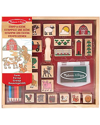 Melissa & Doug Set 20 Timbri in Legno - Fattoria Adesivi e Timbri