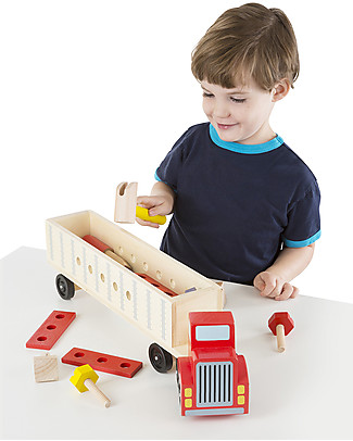 Melissa & Doug Set Camion e Costruzioni in Legno - Camion + 22 attrezzi da costruzione! Costruzioni In Legno