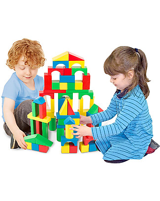 Melissa & Doug Set di 100 Mattoncini in Legno Colorati - Costruisci e Impara! Costruzioni In Legno