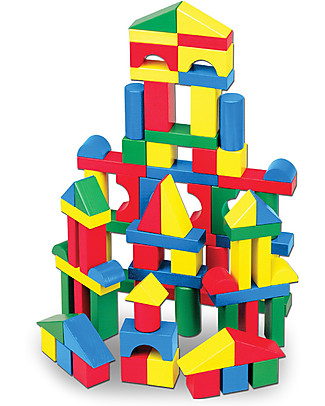 Melissa & Doug Set di 100 Mattoncini in Legno Colorati - Costruisci e Impara! Costruzioni in Legno