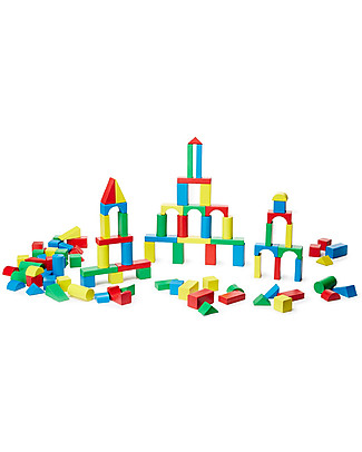 Melissa & Doug Set di 100 Mattoncini in Legno Colorati - Costruisci e Impara! Costruzioni in Legno