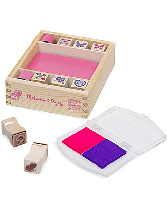 Melissa & Doug Set di 8 Timbri in Legno - Farfalle e cuoricini Giochi Creativi
