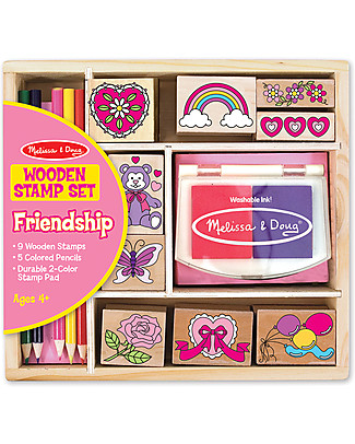Melissa & Doug Set di 9 Timbri in Legno - Amicizia Adesivi e Timbri