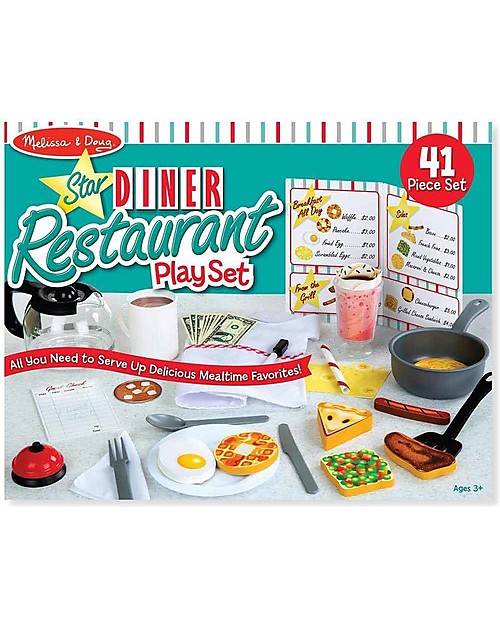 Melissa & Doug Set di Accessori per Ristorante Star Diner - 41 pezzi Cibo Giocattolo