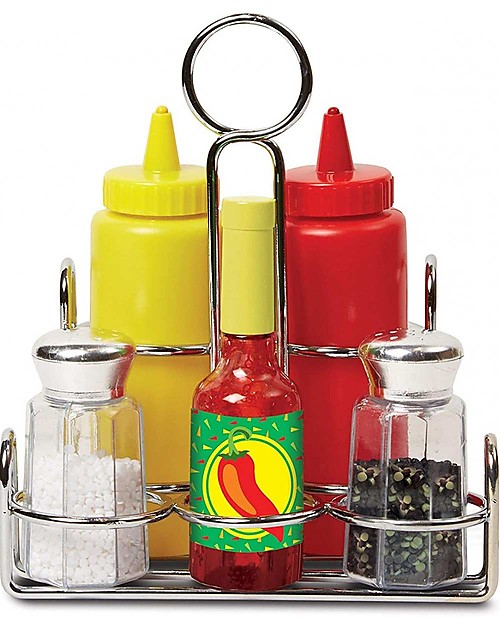 Melissa & Doug Set di Condimenti - Salse + Sale e Pepe Cibo Giocattolo
