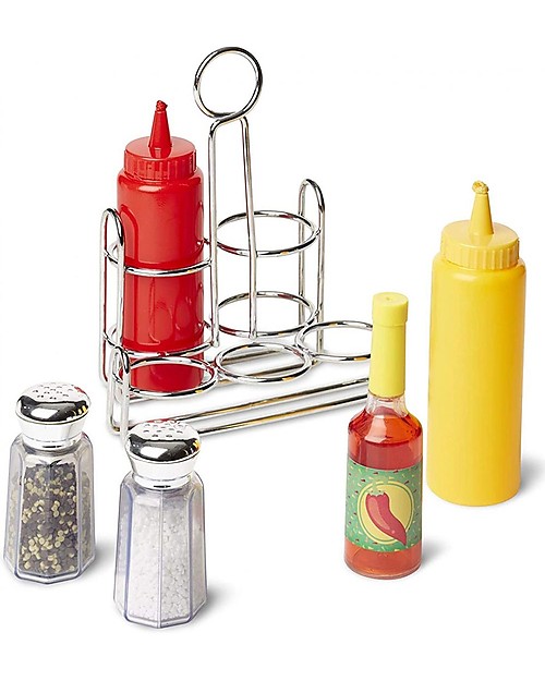 Melissa & Doug Set di Condimenti - Salse + Sale e Pepe Cibo Giocattolo