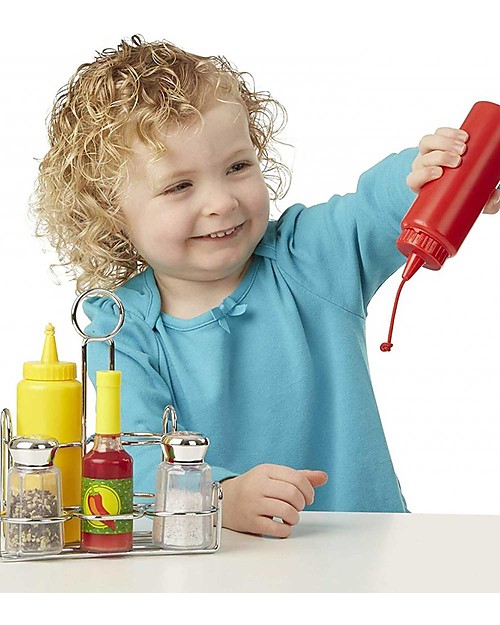 Melissa & Doug Set di Condimenti - Salse + Sale e Pepe Cibo Giocattolo