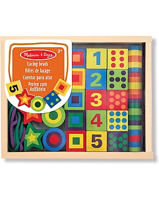 Melissa & Doug Set di Legnetti da Infilare - 27 pezzi - Sviluppa la manualità! Kit Fai Da Te