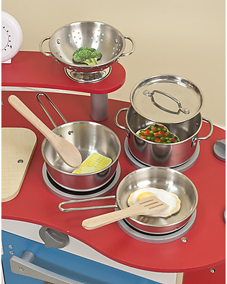 Melissa & Doug Set di Pentole Giocattolo - Acciaio Inox - 8 Pezzi Cucine Giocattolo e Cibo Finto