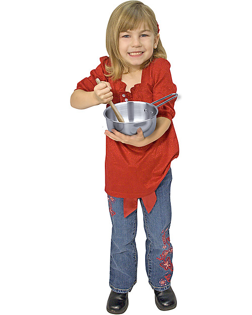 Melissa & Doug Set di Pentole Giocattolo - Acciaio Inox - 8 Pezzi Cucine Giocattolo