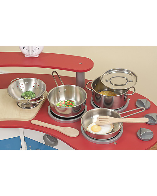 Melissa & Doug Set di Pentole Giocattolo - Acciaio Inox - 8 Pezzi Cucine Giocattolo