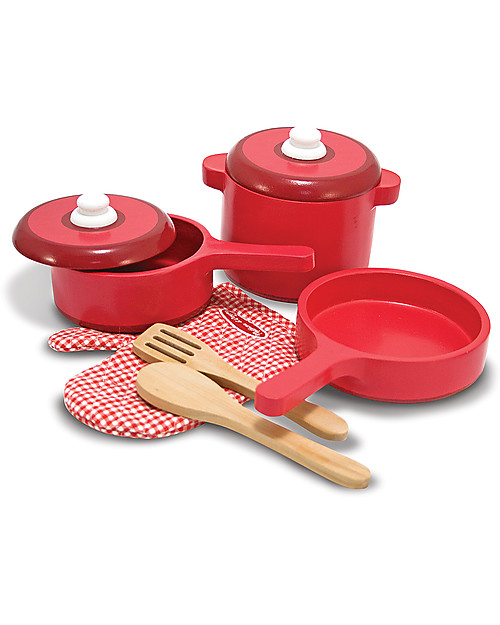 Melissa & Doug Set di Pentole Giocattolo - Legno - 8 Pezzi Cucine Giocattolo
