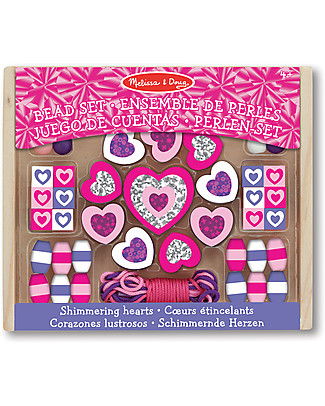 Melissa & Doug Set di Perline in Legno - Cuori Luccicanti - 45+ Pezzi Kit Fai Da Te
