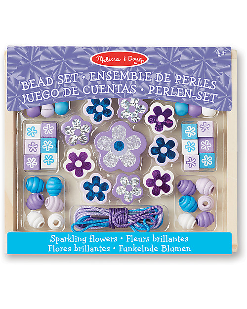 Melissa & Doug Set di Perline in Legno - Fiori Luccicanti - 45+ Pezzi Kit Fai Da Te