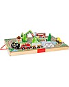 Melissa & Doug Set Ferrovia Portatile in Legno - Include Sfondo + Treno e Costruzioni! Macchine e Trenini  in Legno
