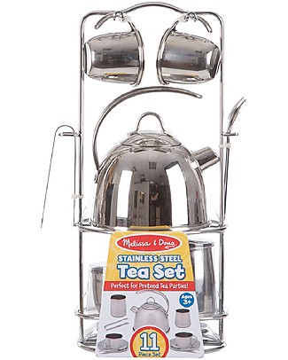 Melissa & Doug Set Gioco Accessori per il Tè in Acciaio Inossidabile - 11 pezzi Cucine Giocattolo e Cibo Finto