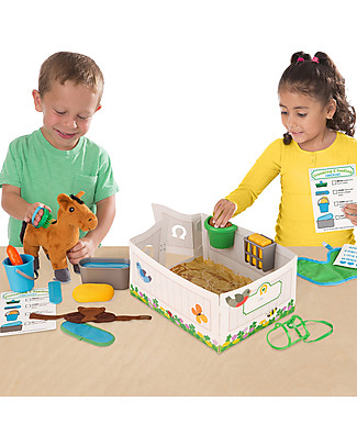Melissa & Doug Set Gioco Cura dei Cavalli - Con 23 pezzi incluso Cavallo di pezza! Far finta di