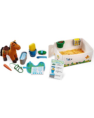 Melissa & Doug Set Gioco Cura dei Cavalli - Con 23 pezzi incluso Cavallo di pezza! Far finta di