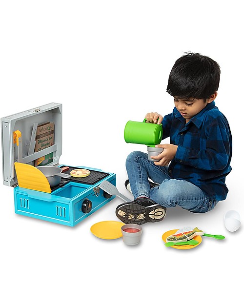 Melissa & Doug Set Gioco Fornello in Legno - 24 Pezzi - Esploriamo! Cibo Giocattolo