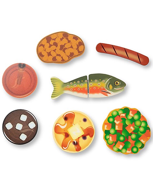 Melissa & Doug Set Gioco Fornello in Legno - 24 Pezzi - Esploriamo! Cibo Giocattolo