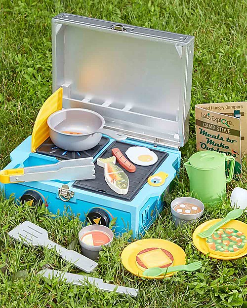 Melissa & Doug Set Gioco Fornello in Legno - 24 Pezzi - Esploriamo! Cibo Giocattolo