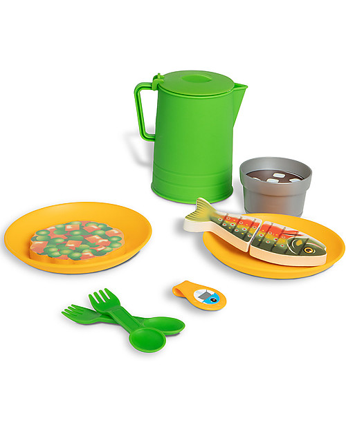 Melissa & Doug Set Gioco Fornello in Legno - 24 Pezzi - Esploriamo! Cibo Giocattolo