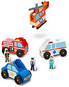 Melissa & Doug Set Gioco in Legno Veicoli d'Emergenza - Comprende 4 macchinine e 4 figurine! Macchine e Trenini  in Legno