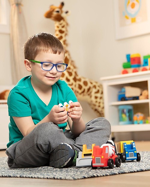 Melissa & Doug Set in Legno: 3 Veicoli del Cantiere + Barriere + Operai - Ottima idea regalo! Macchine e Trenini  in Legno