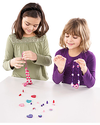 Melissa & Doug Set in Legno per Creare Braccialetti - Cuori - 120 perline e 5 nastrini Kit Fai Da Te