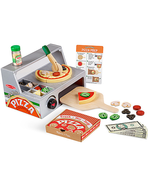 Melissa & Doug Set in Legno per Farcire e Cuocere la Pizza - 34 Ingredienti! Cibo Giocattolo