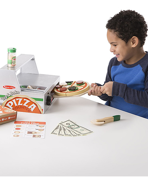 Melissa & Doug Set in Legno per Farcire e Cuocere la Pizza - 34 Ingredienti! Cibo Giocattolo