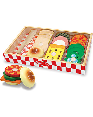 Melissa & Doug Set in Legno Preparazione Sandwich - 17 Pezzi - Ottima idea regalo! Cibo Giocattolo