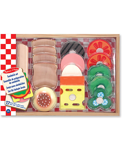 Melissa & Doug Set in Legno Preparazione Sandwich -  17 Pezzi - Ottima idea regalo! Cibo Giocattolo