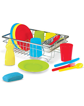 Melissa & Doug Set Lava e Asciuga - 24 Pezzi Cucine Giocattolo e Cibo Finto