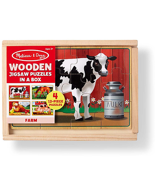 Melissa & Doug Set Puzzles in a Box - Animali della Fattoria - Comprende 4 puzzles in legno da 12 pezzi! Puzzle