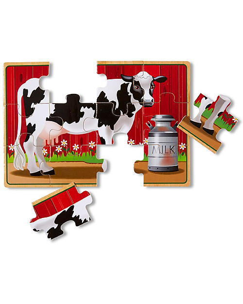 Melissa & Doug Set Puzzles in a Box - Animali della Fattoria - Comprende 4 puzzles in legno da 12 pezzi! Puzzle