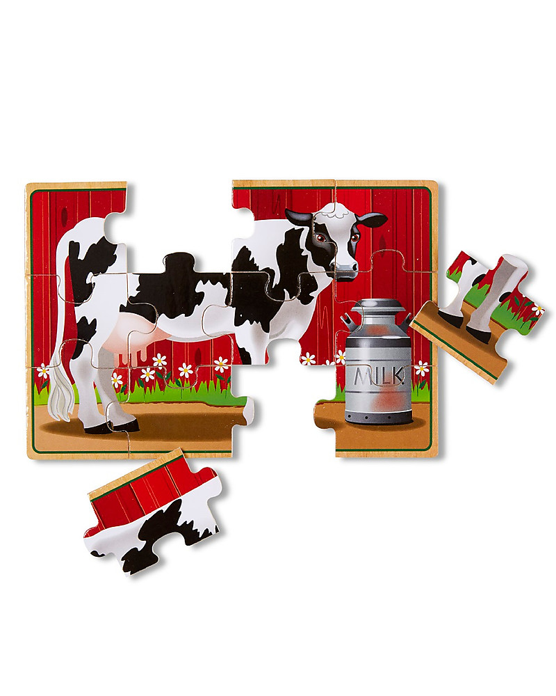 Puzzle-Set 4 x 12 pezzi in un box legno animali o fattoria e più 
