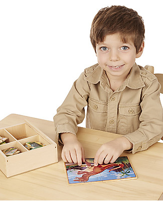 Melissa & Doug Set Puzzles in a Box - Dinosauri - Comprende 4 puzzles in legno da 12 pezzi! Puzzle