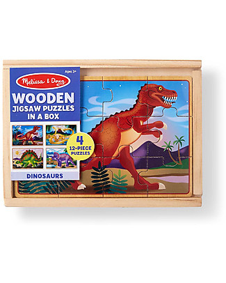 Melissa & Doug Set Puzzles in a Box - Dinosauri - Comprende 4 puzzles in legno da 12 pezzi! Puzzle