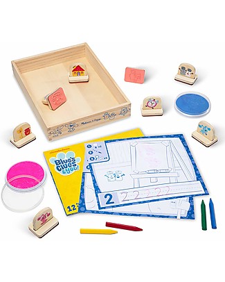 Melissa & Doug Set Timbri in Legno Blue's Clues & You - Include Libro di Attività Adesivi e Timbri