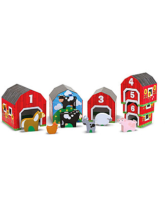Melissa & Doug Stalle e Animali della Fattoria - Giocattolo educativo - 12 Pezzi - Ottima idea regalo! Animali in Legno