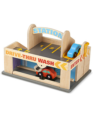Melissa & Doug Stazione di Servizio in Legno - Include 2 Macchinine - Ottima idea regalo! Macchine e Trenini in Legno